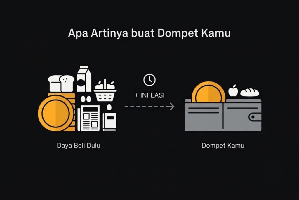 Ilustrasi dampak inflasi terhadap daya beli dompet sehari-hari