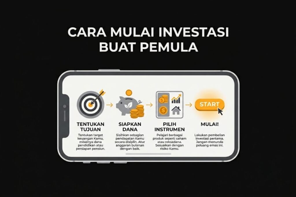 Ilustrasi langkah cara mulai investasi bagi pemula lewat aplikasi di ponsel