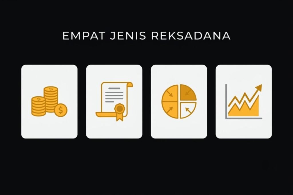Ilustrasi empat jenis reksadana: pasar uang, pendapatan tetap, campuran, dan saham