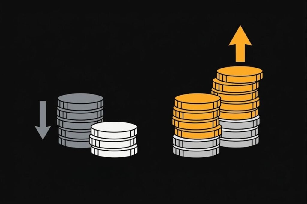 Ilustrasi pentingnya investasi melawan inflasi, uang diam tergerus dibanding koin bertumbuh