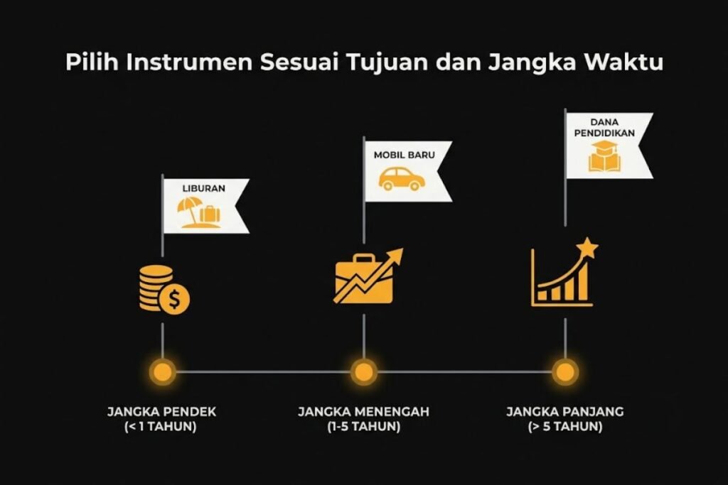Ilustrasi memilih instrumen investasi sesuai tujuan dan jangka waktu