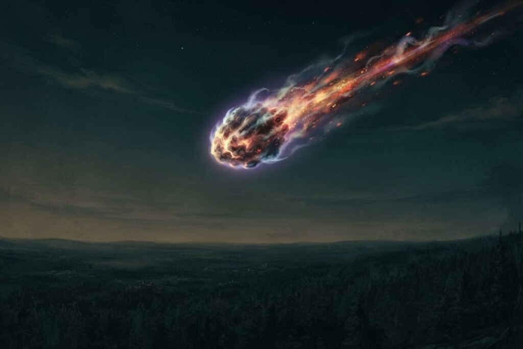 ilustrasi komet atau meteorit penyebab ledakan Tunguska jatuh ke bumi