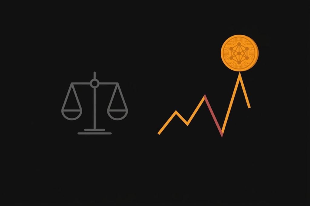 Ilustrasi grafik naik turun harga dan timbangan risiko investasi crypto