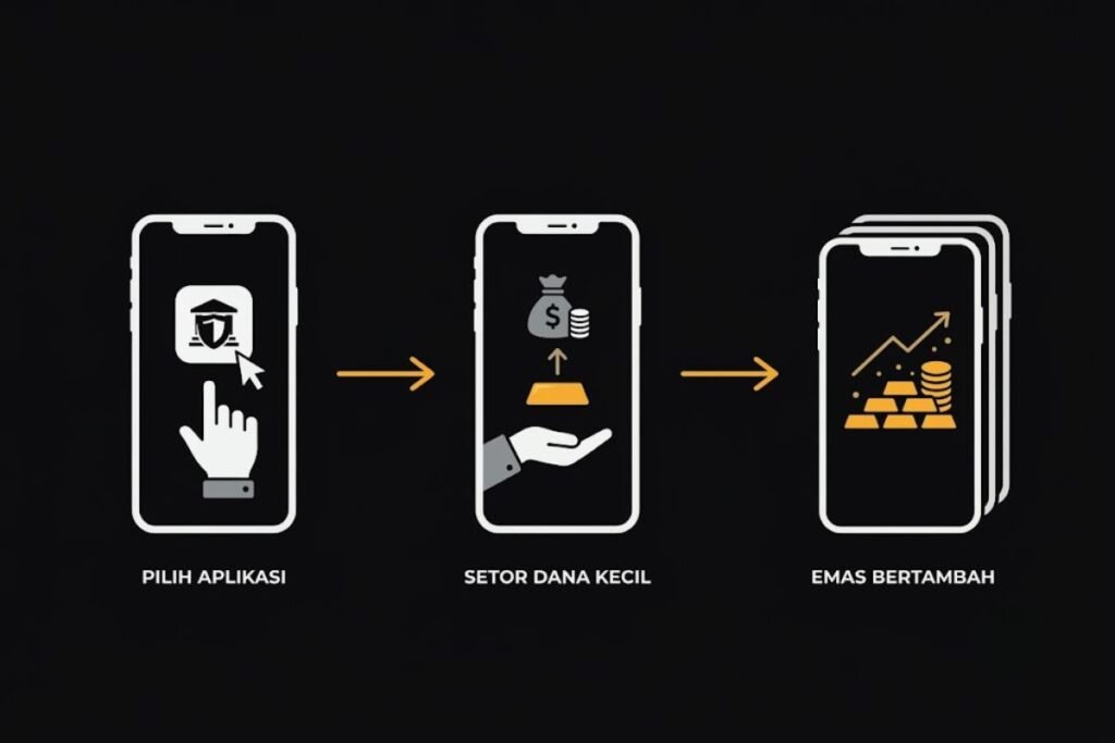 Ilustrasi langkah cara mulai menabung emas digital dari nominal kecil