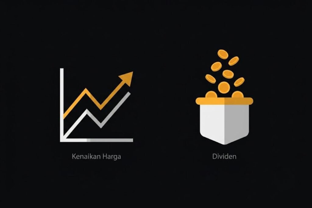Ilustrasi sumber keuntungan saham, kenaikan harga dan pembagian dividen