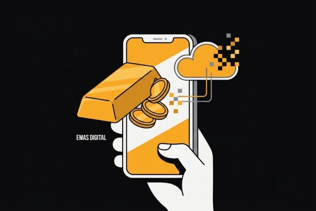 Ilustrasi konsep emas digital, emas fisik yang dimiliki lewat perangkat digital