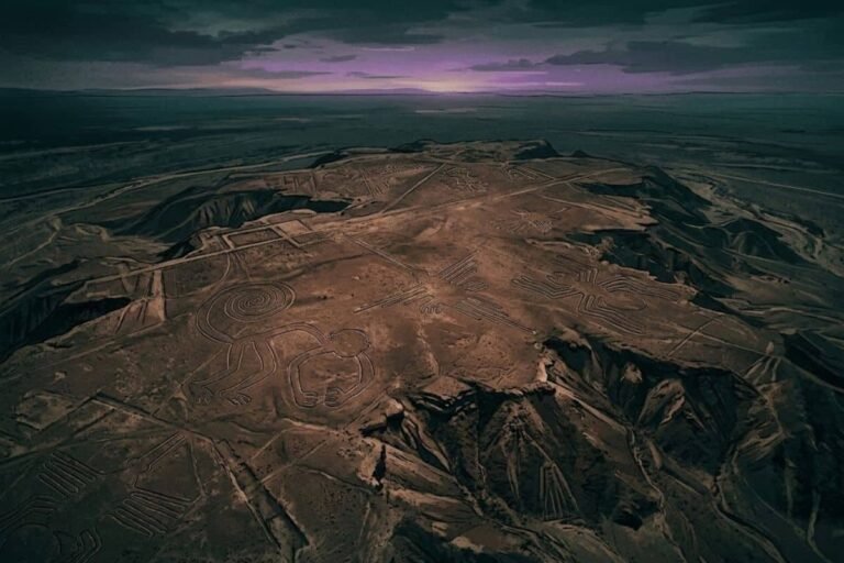 Pemandangan udara situs geoglif Garis Nazca di padang pasir Peru