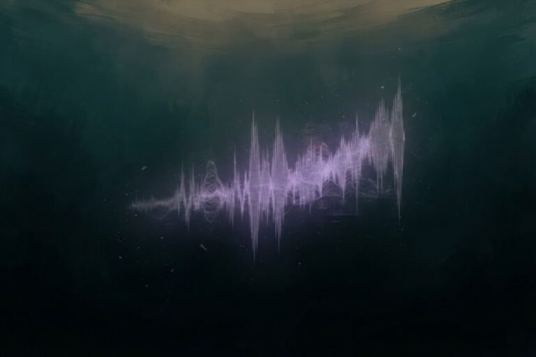 Ilustrasi gelombang suara bawah laut berwarna ungu yang mewakili frekuensi ultra-rendah dari misteri The Bloop yang terekam oleh NOAA.
