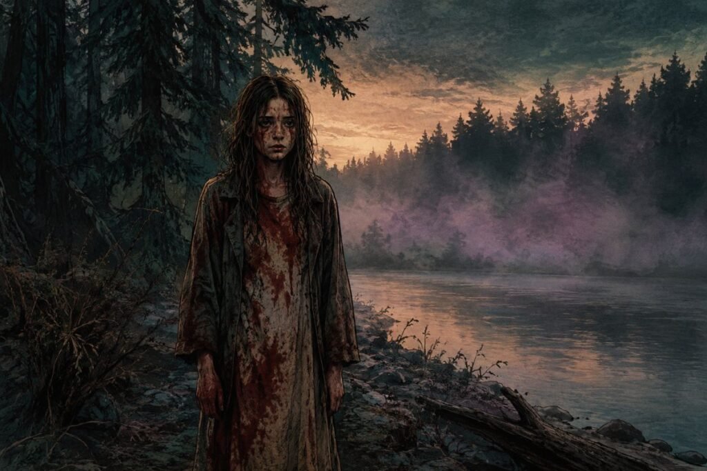 Ilustrasi penjelajah wanita korban selamat dalam Insiden Khamar-Daban tragedi Dyatlov Pass kedua di Siberia