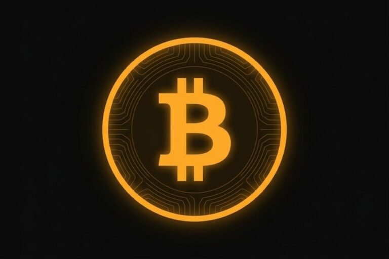 Ilustrasi koin emas Bitcoin menyala dengan latar sirkuit digital untuk panduan panduan pemula apa itu Bitcoin.