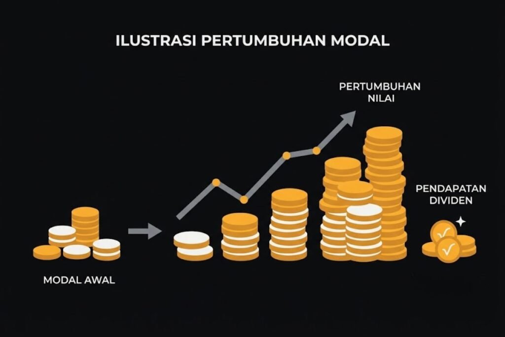 Ilustrasi gambaran modal dan potensi keuntungan investasi saham blue chip