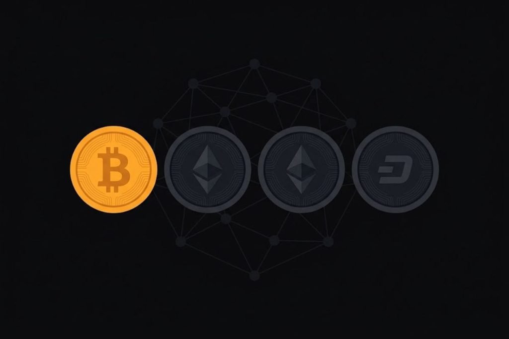 Visualisasi ragam kategori dan jenis mata uang digital crypto di pasaran.