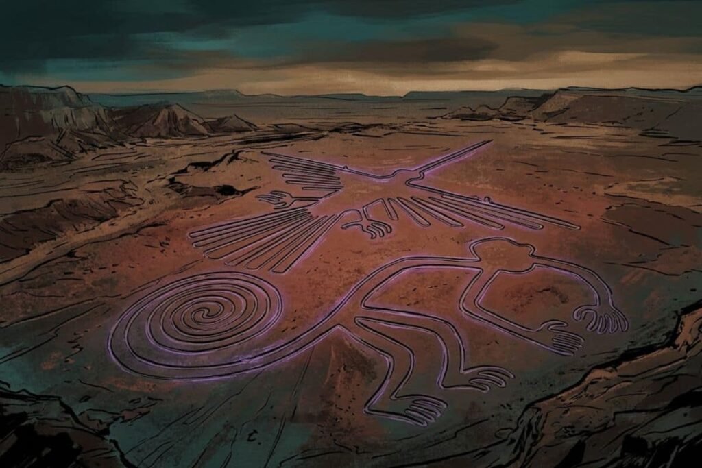 Peta dan pola garis geoglif Nazca yang membentang luas di gurun
