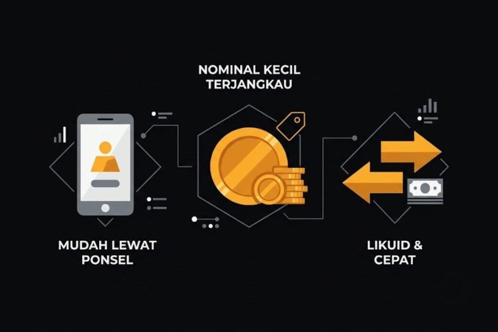 Ilustrasi kelebihan emas digital, terjangkau, praktis, dan mudah dicairkan
