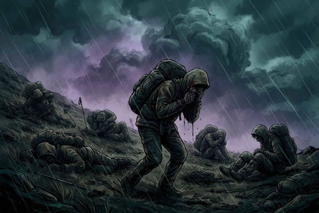Ilustrasi pendaki yang mendadak jatuh sakit dan kolaps di tengah perjalanan Khamar-Daban