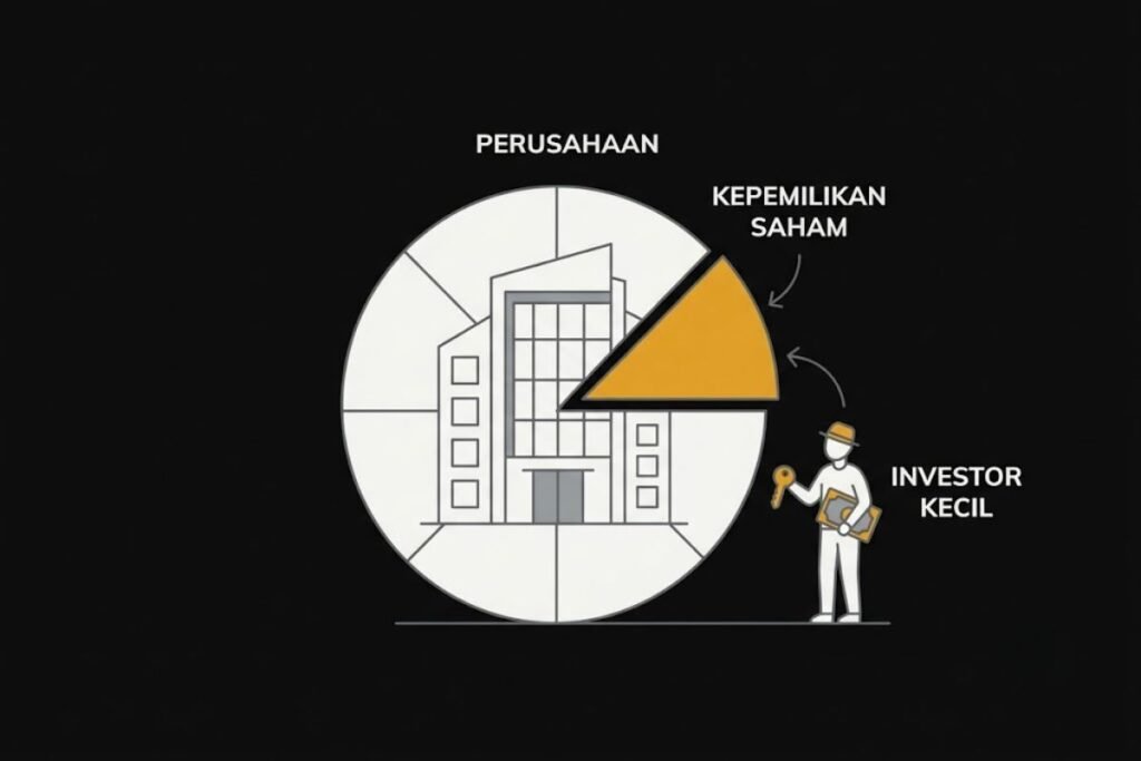Ilustrasi pengertian saham, kepemilikan sebagian kecil dari sebuah perusahaan