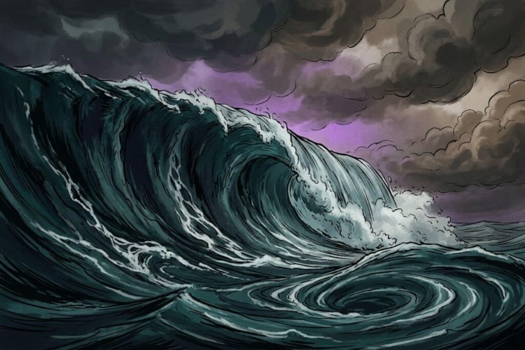 Gelombang ombak raksasa rogue wave dan pusaran air laut yang menjadi penjelasan ilmiah fenomena Segitiga Bermuda.
