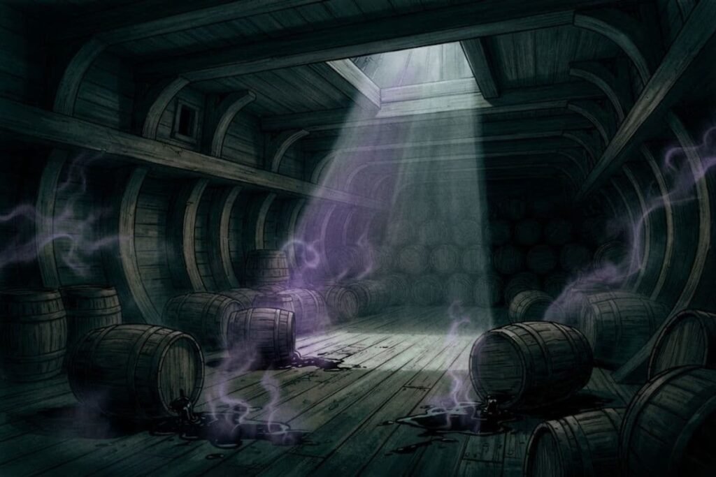 Ilustrasi bagian dalam atau lambung kapal misterius Mary Celeste