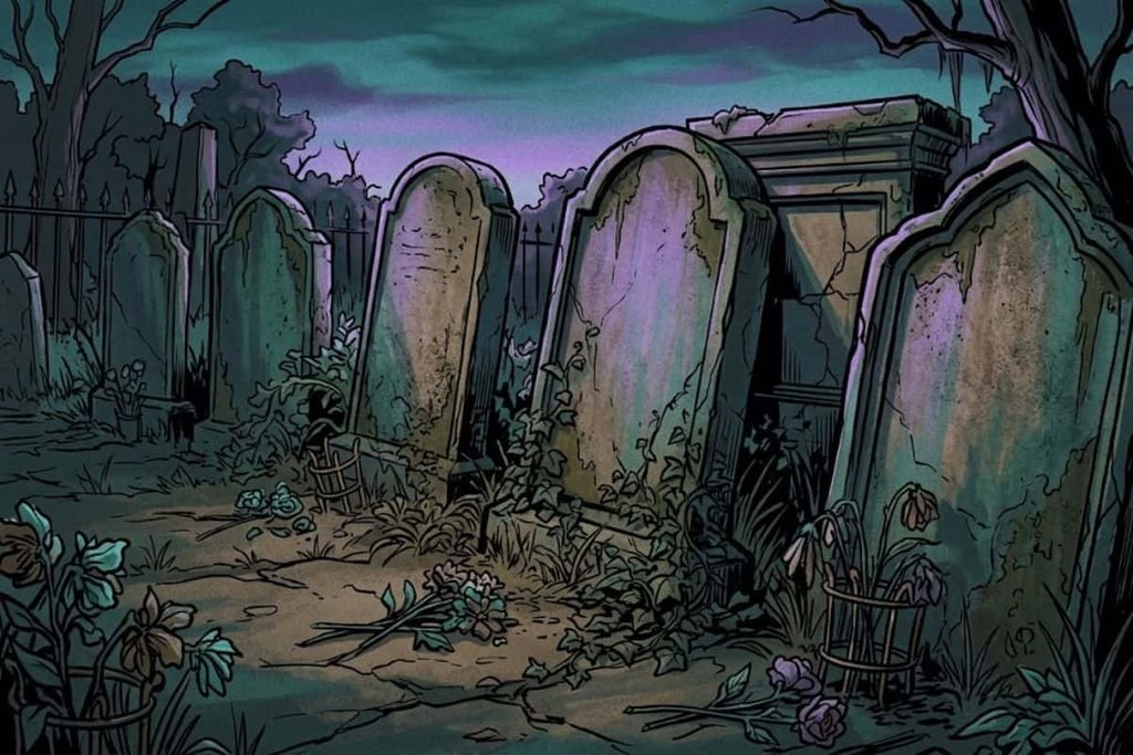 Ilustrasi deretan batu nisan tua yang terbengkalai di pemakaman yang sepi, merepresentasikan para korban pembunuhan berantai Servant Girl Annihilator yang nyaris terhapus dari ingatan sejarah.